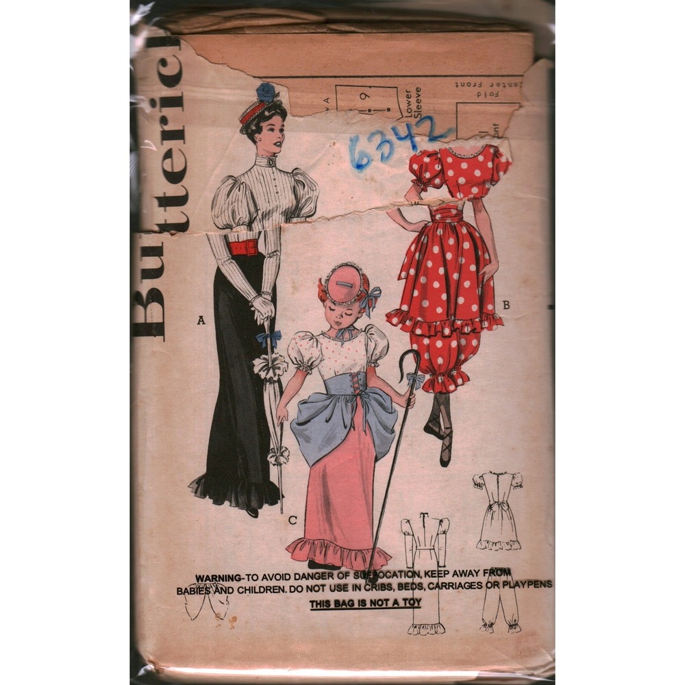 Vintage Butterick 6342 Gay Nineties Costume Sewing Pattern Dress Pantaloons Hat